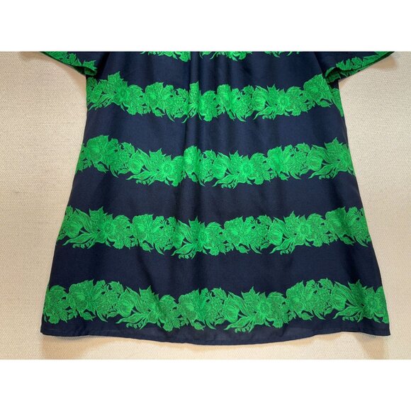 J.Crew Silk Ruffle Blouse Top in Beanstalk Stripe Womens Size 0 Navy Green Retro - Picture 6 of 11